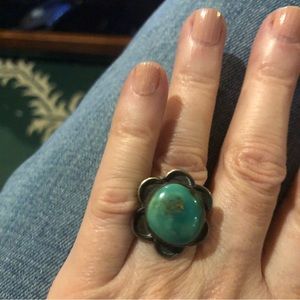 Turquoise and sterling flower ring